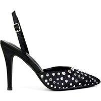 XY London Women's 'Shelly' Strappy Slingback Pointed Toe Diamante Stiletto Bridal Heels in Black | Size: 4