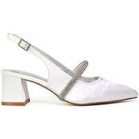 XY London Women's 'Sandie' Sling Back Strappy Pointed Toe Diamante Mid Block Heels in White | Size: 4