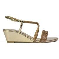 XY London Women's 'Ocean' Sparkly Gem Crystal Diamante Ankle Strap Sandal Wedge Heels in Gold | Size: 6