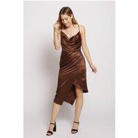 Cutie London Women's Cowl Neck Satin Slip Midi Dress in Brown | Size: 14