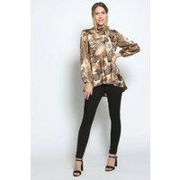 Cutie London Women's Full Sleeve Marble Print Blouse in Brown | Size: 8