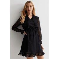 Cutie London Women's Black Spot Tie Neck Mini Dress | Size: 8