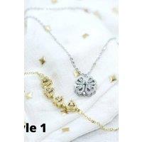 The Colourful Aura Women's Four Heart Magnet Foldable Floral Zircon Crystal Pendant Necklace in Silver