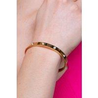 The Colourful Aura Women's Stainless Steel Wide Crystal Zircon Oval Geometric Open Split Cuff Bangle in Gold