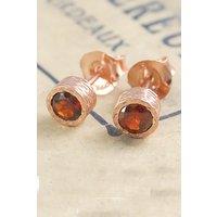 Otis Jaxon London Women's Garnet Sterling Silver January Birthstone Stud Earrings in Rose Gold