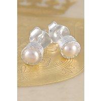 Otis Jaxon London Women's White Pearl June Birthstone Sterling Silver Stud Earrings