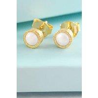 Otis Jaxon London Women's White Pearl June Birthstone Sterling Silver Stud Earrings in Gold
