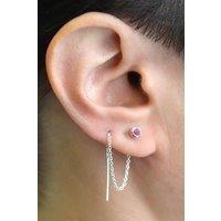 Otis Jaxon London Women's Ruby Silver Silver July Birthstone Threader Earrings