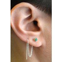 Otis Jaxon London Women's Emerald May Birthstone Silver Chain Threader Earrings