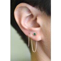 Otis Jaxon London Women's Emerald May Birthstone Silver Chain Threader Earrings in Rose Gold