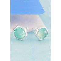 Otis Jaxon London Women's Aqua Chalcedony Round Sterling Silver Stud Earrings