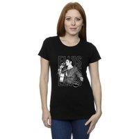 Elvis Presley Women's Triple Logo Portrait Cotton T-Shirt in Black | Size: Large