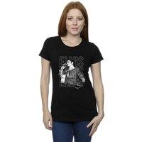 Elvis Presley Women's Triple Logo Portrait Cotton T-Shirt in Black | Size: 2XL