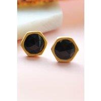Otis Jaxon London Women's Black Spinel Faceted Sterling Silver Gemstone Earrings in Gold