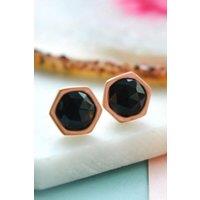 Otis Jaxon London Women's Black Spinel Faceted Sterling Silver Gemstone Earrings in Rose Gold