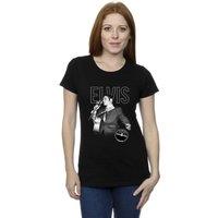 Elvis Presley Women's Logo Portrait Cotton T-Shirt in Black | Size: Small