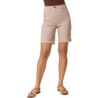 Roman Women's Elastic Waist Turn Up Stretch Shorts in Natural | Size: 22