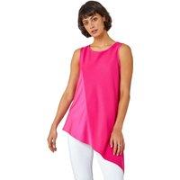 Roman Women's Satin Contrast Asymmetric Chiffon Tunic Top in Cerise | Size: 12