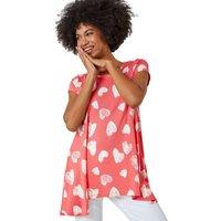 Roman Women's Heart Print Hanky Hem Tunic Top in Pink | Size: 10