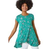 Roman Women's Floral Hanky Hem Tunic Top in Green | Size: 10