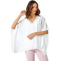 Roman Women's Sequin Embellished Trim Chiffon Overlay Top in Ivory | Size: 12