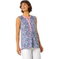 Roman Women's Sleeveless V-Neck Floral Print Top in Pink | Size: 12