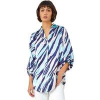 Roman Women's Abstract Print Collared Overshirt in Navy | Size: 12