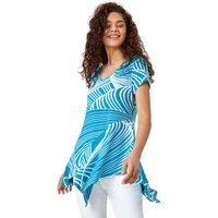 Roman Women's Textured Linear Print Hanky Hem Tunic Top in Teal | Size: 10