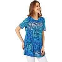 Roman Women's Swirl Print Stretch Pocket Tunic Top in Blue | Size: 12