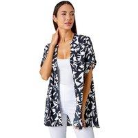 Roman Women's Abstract Print Dipped Hem Shirt in Black | Size: 10