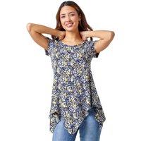 Roman Women's Textured Floral Hanky Hem Tunic Top in Yellow | Size: 18