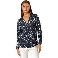 Roman Women's Geometric V-Neck Pleat Detail Stretch Top in Black | Size: 10