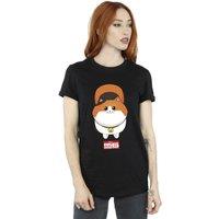 Disney Women's Big Hero 6 Baymax Kitten Face Cotton Boyfriend T-Shirt in Black | Size: Large