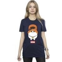 Disney Women's Big Hero 6 Baymax Kitten Face Cotton Boyfriend T-Shirt in Navy | Size: 2XL
