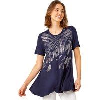 Roman Women's Metallic Animal Print T-Shirt in Navy | Size: 10