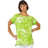 Roman Women's Linear Floral Print Stretch T-Shirt in Lime | Size: 10