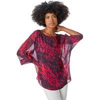 Roman Women's Abstract Print Chiffon Overlay Top in Red | Size: 12