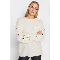 Long Tall Sally Women's Tall Button Long Sleeve Jumper in Light Beige | Size: 22-24