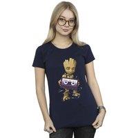 Marvel Women's Guardians Of The Galaxy Groot Cosmic Tape Cotton T-Shirt in Navy | Size: 2XL