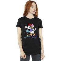Disney Women's Minnie Mouse & Daisy Cotton Boyfriend T-Shirt in Black | Size: Large