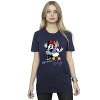Disney Women's Minnie Mouse & Daisy Cotton Boyfriend T-Shirt in Navy | Size: Small