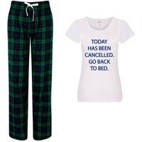 60 SECOND MAKEOVER Women's Today Has Been Cancelled Go Back To Bed Pyjama Set in Green | Size: Large