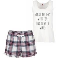 60 SECOND MAKEOVER Women's Start The Day With Tea End It With Wine Pyjama Set in Pink | Size: Small