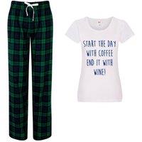 60 SECOND MAKEOVER Women's Start The Day With Coffee End It With Wine Pyjama Set in Green | Size: XS