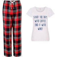 60 SECOND MAKEOVER Women's Start The Day With Coffee End It With Wine Pyjama Set in Red | Size: XL