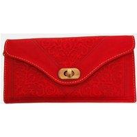 Berber Leather Women's Tri-Fold Embossed Leather Purse in Red