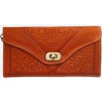 Berber Leather Women's Tri-Fold Embossed Leather Purse in Light Brown