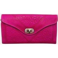 Berber Leather Women's Tri-Fold Embossed Leather Purse in Pink
