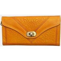 Berber Leather Women's Tri-Fold Embossed Leather Purse in Yellow
