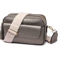 Raffaella Women's Tassel Front Pocket Crossbody Bag in Metallic Silver